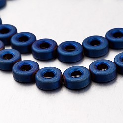 со Синим Покрытием Гальванизировать немагнитных синтетический гематит бисер пряди, матовые, пончик, с покрытием синим, 8x3 мм, отверстие : 1 мм, около 47 шт / нитка, 15.7 дюйм