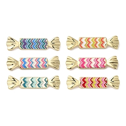 Mixed Color Rack Plating Brass Enamel Connector Charms, Long-Lasting Plated, Lead Free & Cadmium Free, Real 18K Gold Plated, Candy Link, Mixed Color, 9.5x36x4.5mm, Hole: 1.4mm