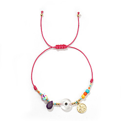 Темно-Розовый Браслеты с латунными подвесками ко Дню матери, Браслеты из стеклянного бисера и плетеного из смолы бисера для женщин, злые глаза, темно-розовыми, 11.02 дюйм (28 см)