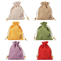 Couleur Mélangete 24 pièces 6 couleurs sacs à cordon en tissu imprimé de fleurs, sachets, rectangle, couleur mixte, 15x11.5x0.55 cm, 4 pcs / couleur