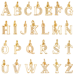 Letter A~Z 26 шт. 26 стили латунные микро-паве кубические циркониевые подвески, без кадмия и без свинца, реальный 18 k позолоченный, с целью перехода в кольце, Письмо ~ Z, 10~11x6~12x1.5~2 мм, Перейти кольцо: 5x1 мм, 3.5 мм внутренним диаметром, 1 шт / стиль