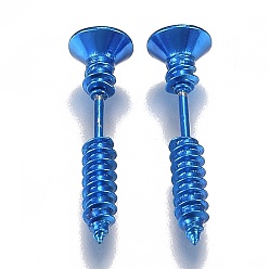 Синий Вакуумное покрытие pvd 304 серьги-гвоздики из нержавеющей стали в стиле унисекс, панк, хип-хоп, рок, в форме ногтей, с винтами, долговечный, синие, 25.5x7 мм, штифты : 1 мм