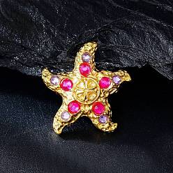 Золотой Сплав горный хрусталь брошь, изысканные значки на лацкан для мужчин и женщин, морская звезда, золотые, 35x34.5 мм