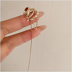 Золотой Сплав манжеты серьги, с имитацией жемчужина бисера, цепочка-оберег, золотые