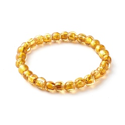 Gold Handmade Silver Foil Glass Beaded Stretch Bracelets, Gold, Inner Diameter: 2-1/2 inch(6.2cm)