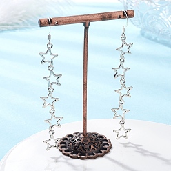 Античное Серебро Звезда болтаться серьги сплава, с 304 нержавеющей стали серьги крючки, античное серебро, 90x12 мм