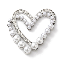 Платина Стойки подвески обшивки сплава, с имитацией жемчуга ABS и хрустальными стразами, без кадмия, без никеля и без свинца, сердце прелести, платина, 38x38x7 мм
