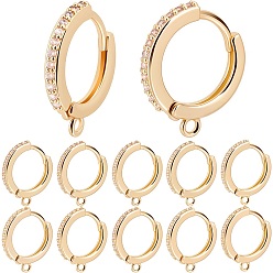 Настоящее золото 18K 12 шт. латунная фурнитура для серег-кольцов из прозрачного кубического циркония с микропаве, с горизонтальной петлей, реальный 18 k позолоченный, 16x14x2 мм, отверстие : 1.2 мм, штифты : 1x0.6 мм