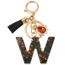 Letter W Resin Keychains, with Lobster Claw Clasps, Light Gold, Letter W, 100mm, Letter: 43x56.5x7.5mm