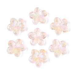 Персиковый Слойка Выпечка расписные прозрачные стеклянные бусины, 5-лепестков цветка, с блеском порошок, розовые, 12~12.5x12.5~13x3.5~4 мм, отверстие : 1.2~1.4 мм, Около 1695 шт / 1000 г