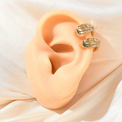 Настоящее золото 18K C-образные серьги-каффы из латуни с микропаве из прозрачных кубических цирконий, реальный 18 k позолоченный, 13.5x6.5 мм