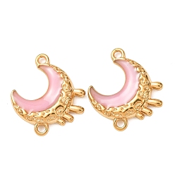 Pink 304 Соединительные элементы в виде полумесяца из нержавеющей стали с эмалированным покрытием, ионное покрытие (ip), реальный 18 k позолоченный, розовые, 24x21.5x4 мм, отверстие : 2.5 мм