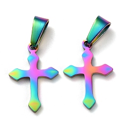 Rainbow Color Ионное покрытие (ip) 304 подвески из нержавеющей стали, для изготовления ювелирных изделий, крестик, Радуга цветов, 19.5x13.5x1.5 мм, отверстие : 3.5x7 мм
