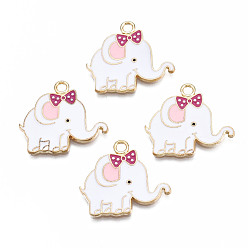 Белый Стойки обшивки сплава эмали подвески, без кадмия, без никеля и без свинца, слон, белые, 20x22.5x1.1 мм, отверстие : 2 мм