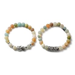 Amazonite Natural Amazonite Stretch Bracelets Set with Alloy Owl Beaded, Gemstone Jewelry for Women, 7-1/2 inch(19cm), 1Pc/style