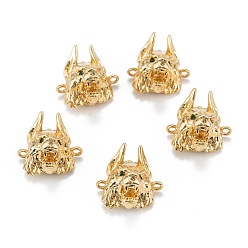 Настоящее золото 18K Полые звенья из латуни, микропаве, зеленые, с кубическим цирконием, долговечный, волк, реальный 18 k позолоченный, 15x15x13 мм, отверстие : 1.2 мм