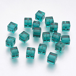 Dark Cyan Imitation Austrian Crystal Beads, Grade AAA, Faceted, Cube, Dark Cyan, 5~5.5x5~5.5x5~5.5mm(size within the error range of 0.5~1mm), Hole: 0.7~0.9mm