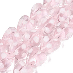 Pink Бусы лэмпворк ручной работы, сердце в горошек, розовые, 14~16x14~16x8~10 мм, отверстие : 0.9~1.4 мм, около 35 шт / нитка, 13.58~14.76 дюйм (34.5~37.5 см)