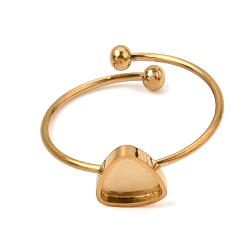 Real 18K Gold Plated Triangle 304 Stainless Steel Open Cuff Bangle Makings with Bezel Tray, Ion Plating(IP), Long-Lasting Plated, Real 18K Gold Plated, Inner Diameter: 0.75 inch(1.9cm), Tray: 6.5x6.5mm