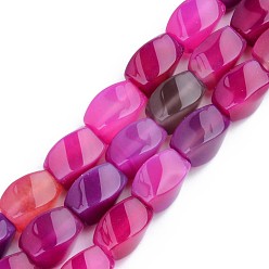 Fuchsia Natural Agate Beads Strands, Dyed & Heated, Twist, Fuchsia, 11~12x7~8x7~8mm, Hole: 1.2mm, about 32~33pcs/strand, 14.96 inch~15.74 inch(38~40cm)
