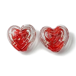 Красный Светящиеся бусины лэмпворк из золота и песка ручной работы, светится в темноте, сердце, красные, 19x21x12 мм, отверстие : 1.5 мм