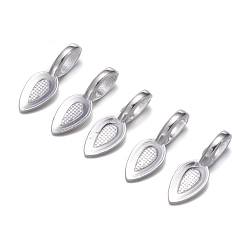 Silver Tibetan Style Alloy Glue-on Flat Pad Bails, Leaf, Cadmium Free & Nickel Free & Lead Free, Silver, 21x8x6mm, Hole: 4mm