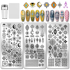 Mixed Shapes Шаблоны для нейл-арта своими руками из нержавеющей стали, шаблонный инструмент, прямоугольные, разнообразные, 12x6 см, 3 шт / комплект
