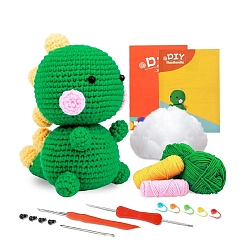 Lime Green DIY Crochet Kits, including Yarns, 1Pc Crochet Needle, 5Pcs Stitch Marker and 4Pcs Safety Eyes, Lime Green, 15x9cm