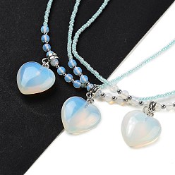 Опал Ожерелья с подвесками в виде сердца с опалитом, ожерелья из бисера для женщин, 18.70 дюйм (47.5 см)