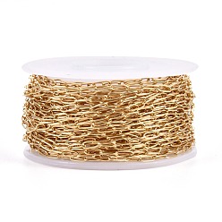 Golden Ion Plating(IP) 304 Stainless Steel Paperclip Chains, Soldered, with Spool, Golden, 4.8x2.5x0.5mm, about 32.8 Feet(10m)/roll