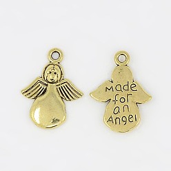 Золотой Тибетский стиль ангел сплава подвески, без свинца и без кадмия, золотые, 18x13x2 мм, Отверстие : 1.5 мм , около 925 шт / 1000 г