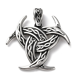 Античное Серебро Ионное покрытие (ip) 304 подвески из нержавеющей стали, тройной шарм рога, античное серебро, 41.5x40.5x3 мм, отверстие : 4.5x7 мм