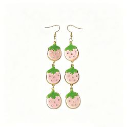 Pink Pendientes colgantes de acrílico y hierro para mujer, fresa, dorado, rosa, 80 mm