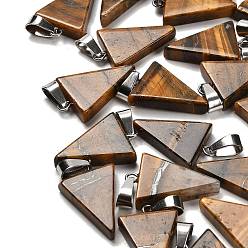 Тигровый глаз Природных тигровый глаз подвески, с 201 вывод из нержавеющей стали, треугольные, 24x15x5 мм, отверстие : 3x7.5 мм