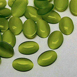 Olive Drab Cat Eye Cabochons, Oval, Olive Drab, 10x8x2.5mm