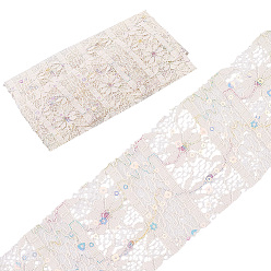 Льняное Полотно 5ярды полиэстеровых цветочных кружевных лент с пайетками, отделка из блестящего цветочного кружева для аксессуаров одежды, белье, 2-5/8 дюйм (66 мм), около 5.00 ярдов (4.57 м) / комплект
