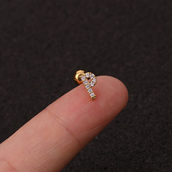 Letter P 316l серьги для хряща из хирургической нержавеющей стали с микропаве из прозрачного кубического циркония, золотые, Письмо P, 6 мм, штифты : 1.2 мм