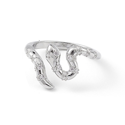 Платина Открытое кольцо-манжета в виде змеи из прозрачного кубического циркония, украшения из латуни для женщин, без свинца и без кадмия, платина, размер США 6 (16.5 мм)