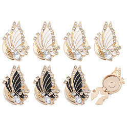 Mixed Color 8Pcs 2 Colors Zinc Alloy Cufflinks, with Enamel & Rhinestone, Butterfly, Light Gold, Mixed Color, 24x17x8.5mm, Hole: 13.5mm, 4pcs/color