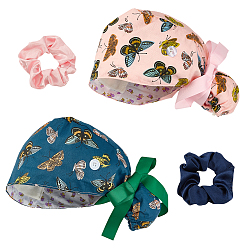 (52) Непрозрачная лаванда 2 шт. 2 цвета милый мультяшный регулируемый хлопковый хирургический колпачок, с 2шт. 2цветами атласные эластичные резинки для волос, разноцветные