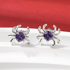 Платина Серьги-гвоздики из латуни с микропаве из кубических цирконий в форме паука, стойки покрытие, долговечный, без кадмия и без свинца, платина, 9x10 мм
