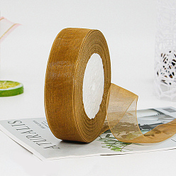 Темно-Золотистый Полиэстер органза лента, для украшения Кристмас, темные золотарник, 1 дюйм (25 мм), около 49.21 ярдов (45 м) / рулон