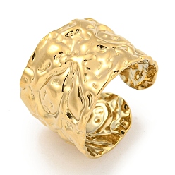 Настоящее золото 18K Ионное покрытие (IP) 304 Текстурированное открытое кольцо манжеты из нержавеющей стали, широкое кольцо для женщин, реальный 18 k позолоченный, регулируемый