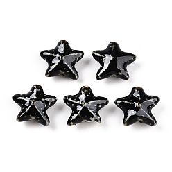 Черный Фарфоровые бусины ручной работы, фантазии античного стекла фарфора, керамические бусины в виде морских звезд, чёрные, 18.5~20.5x21~22x8.5~10 мм, отверстие : 1.8~2.5 мм