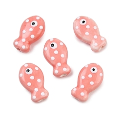 Pink Фарфоровые бусины ручной работы, расписанные вручную керамические бусины, рыба, пастельный фарфор, розовые, 19x11~12x7.5~8 мм, отверстие : 2 мм