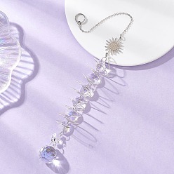 Прозрачный АВ Стеклянные круглые и восьмиугольные бусины подвесные ловцы солнца, звенья из латуни и нержавеющей стали для наружного и садового декора, солнце, ясно AB, 295 мм