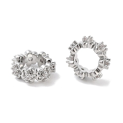 Платина Латунь микропаве прозрачный кубический цирконий европейский бисер, бусины с большим отверстием, цветок, без кадмия, без никеля и без свинца, платина, 10x4 мм, отверстие : 5.5 мм