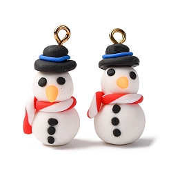Снеговик Рождественские подвески из полимерной глины ручной работы, с золотой железной петлей, снеговик, 25~27x13x13~14 мм, отверстие : 1.8 мм