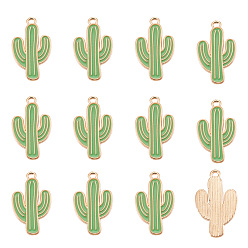 Светло-зеленый Подвески из эмалевого сплава с покрытием из легкого золота, без кадмия и без свинца, кактус, светло-зеленый, 26x15.5x1 мм, отверстие : 1.4 мм
