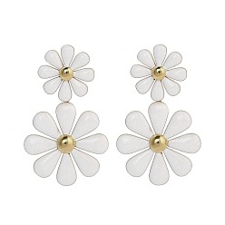 Настоящее золото 18K 304 из нержавеющей стали болтаться серьги, с эмалью, цветок, реальный 18 k позолоченный, 30.5x18 мм